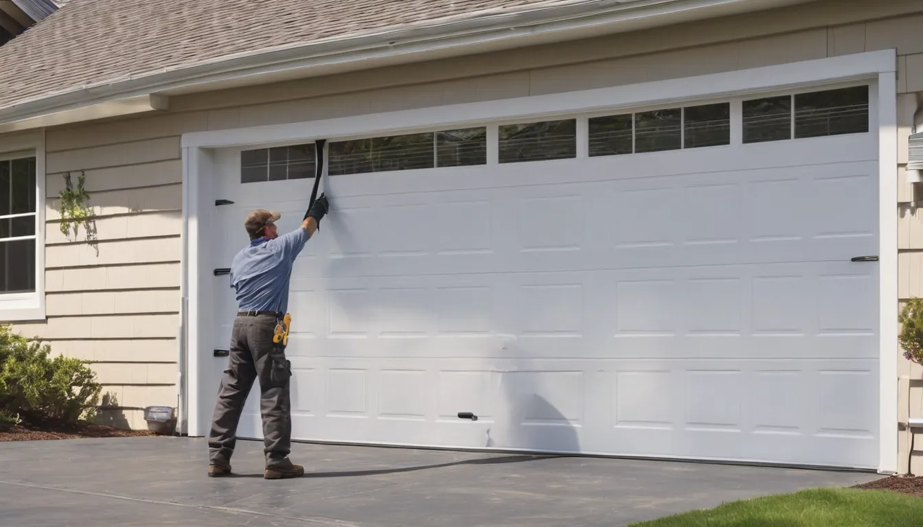 Provider checking a garage door torsion spring at a home in Lake St. Louis